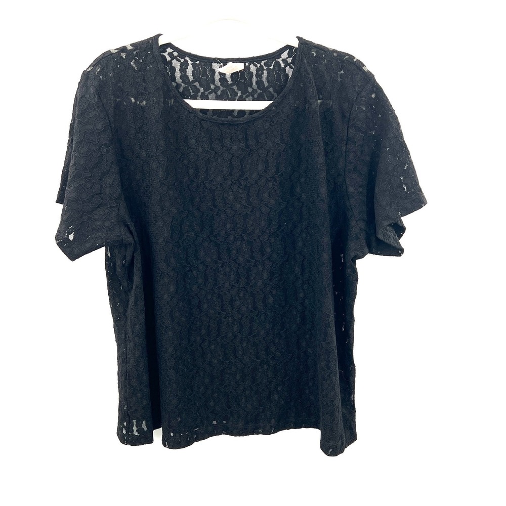 Body Chic vintage sheer Black Lace Short Sleeve T Shirt‎ top whimsigoth fairy 2X